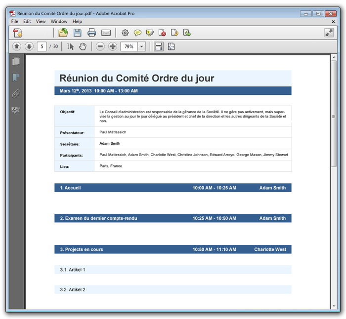 Exemple d'ordre du jour de réunion